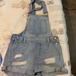 Denim overall shorts